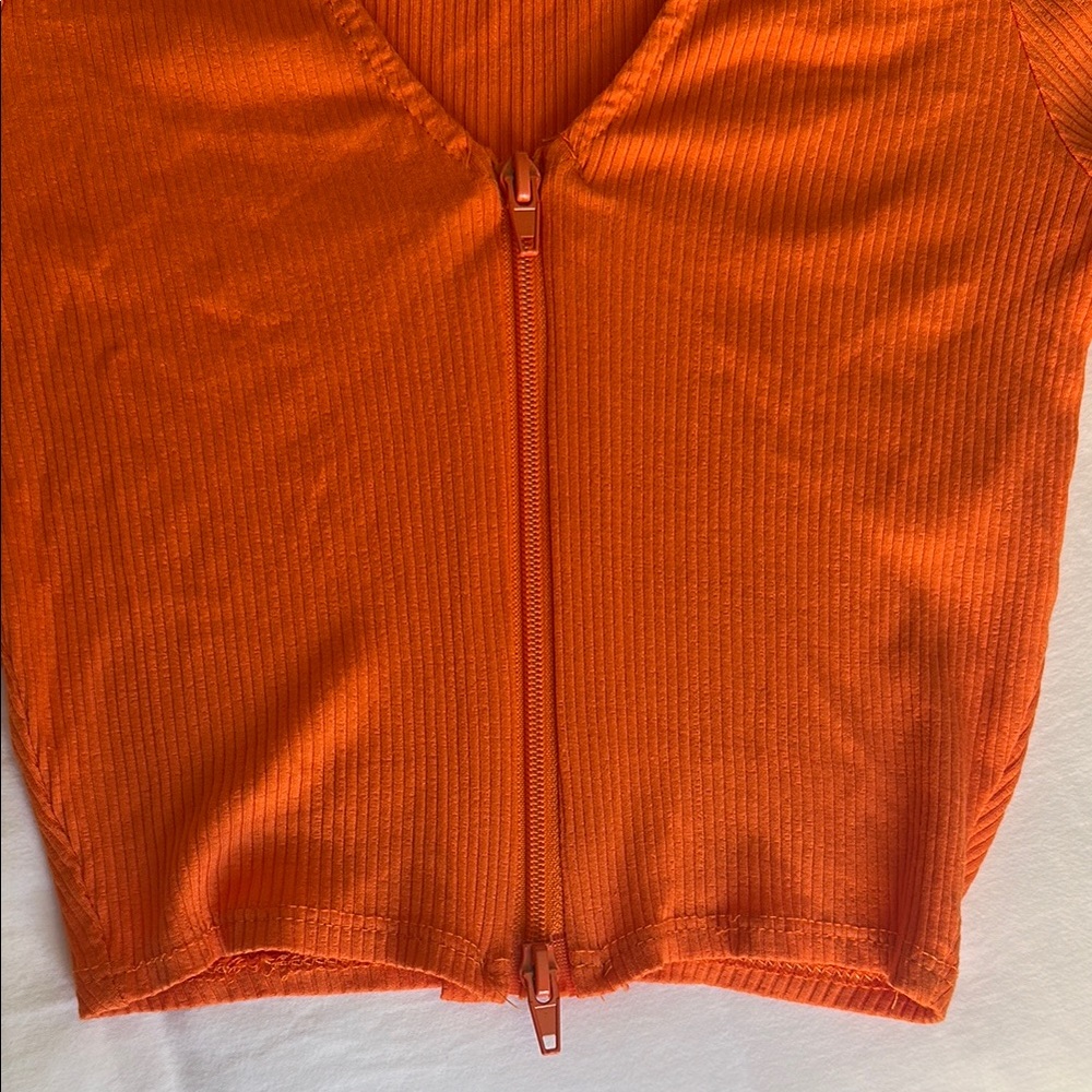 Orange Ribbed Zip-Up Top - Picture 3 of 4